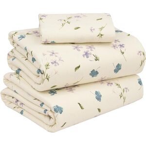 Ruvanti Deep Pocket Adult's Flannel Sheets, Jasmine Stamp Cream, California King